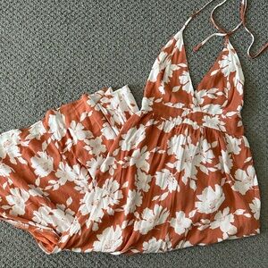 Floral Halter Jumpsuit in Orange and White